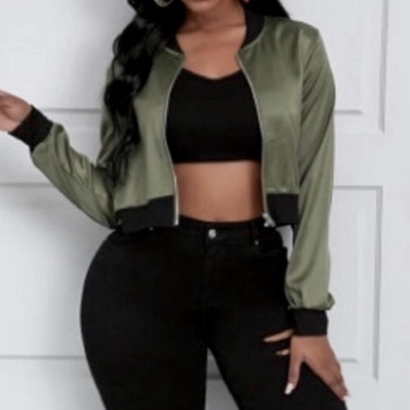 Army Green Casual Patchwork Long Sleeve  Button 🆙 W/Pockets Bomber Jacket/Coat - Picture 3 of 5